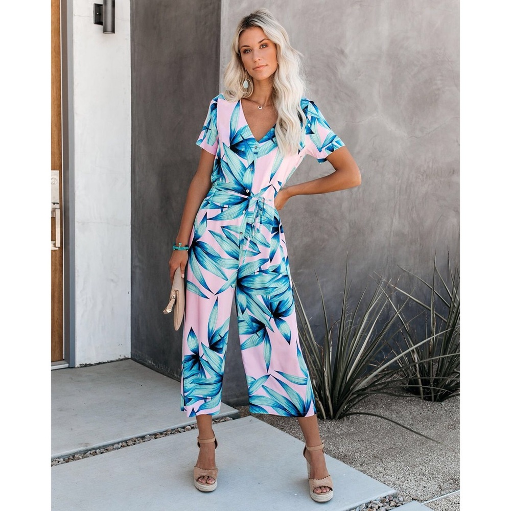 psychic palm button down tie jumpsuit